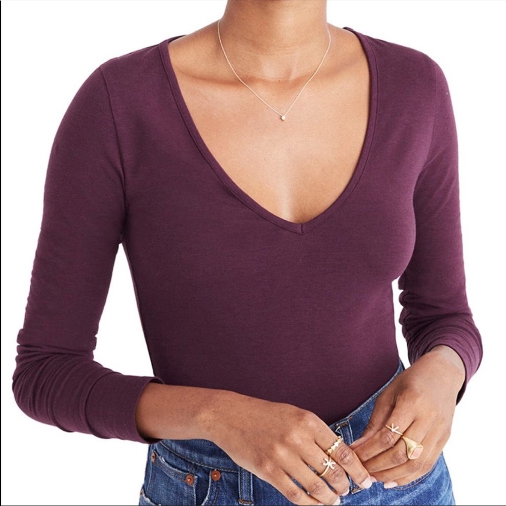 Madewell XS V Neck Long Sleeve Bodysuit Purple